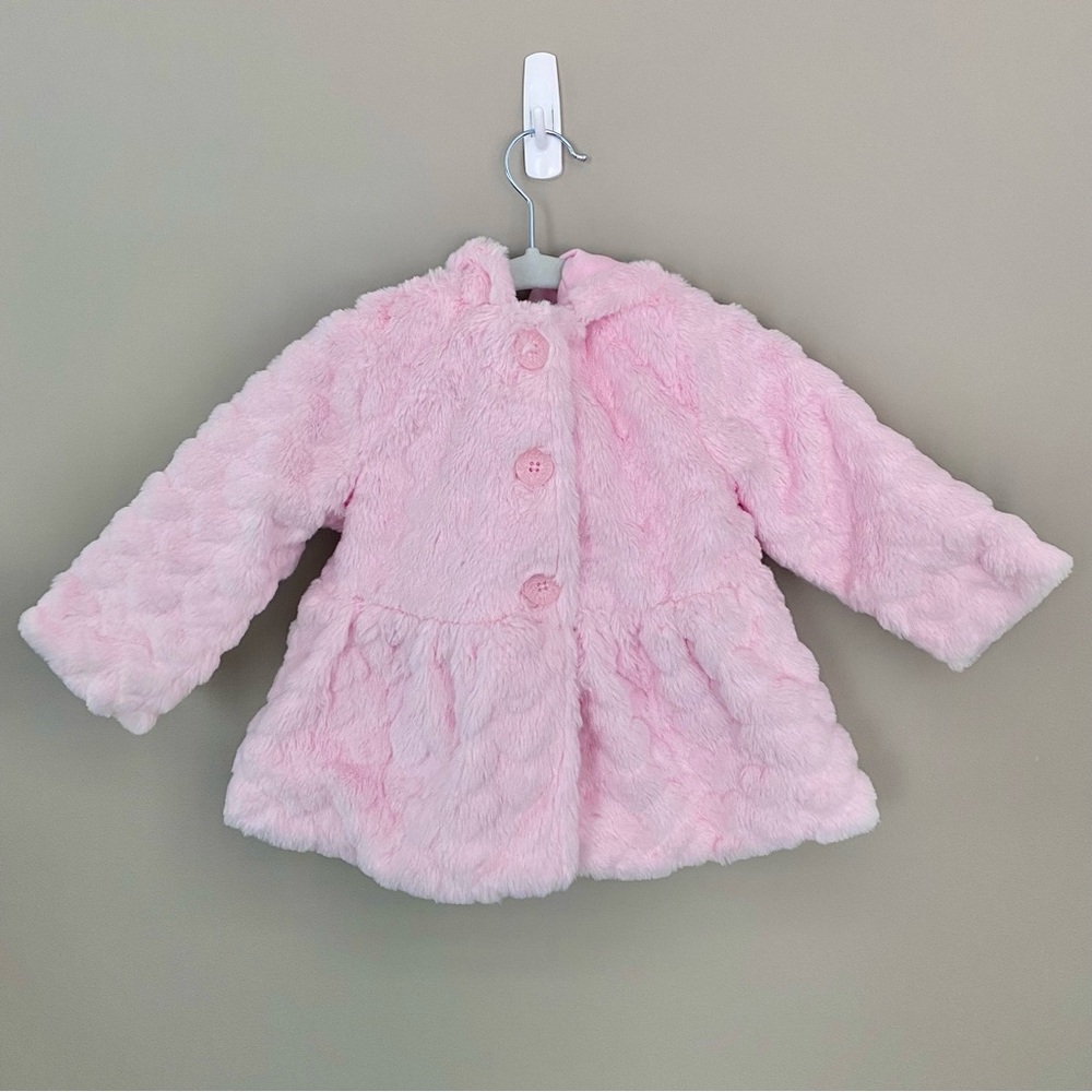 First Impressions Baby Girls Embossed Heart Faux-Fur Hooded Coat - 12 months